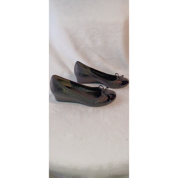 Cole Haan Black Leather Patent Toe Shoes Cushioned Sole Size 8 B Wedge - Picture 6 of 9